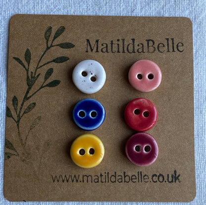 Buttons Handmade tiny 13mm mixed colour set of Six