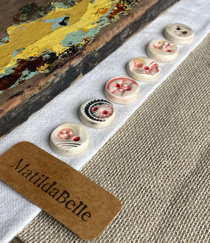 17mm set of 6 Round Vintage Style Ceramic Buttons