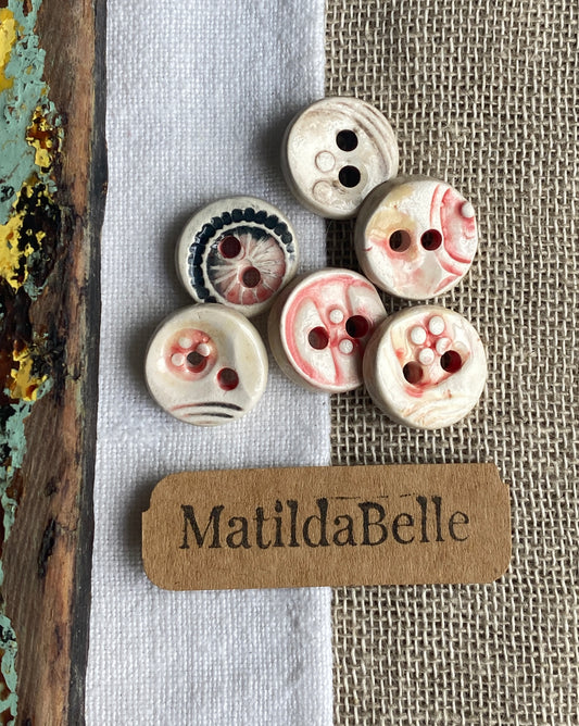 17mm set of 6 Round Vintage Style Ceramic Buttons