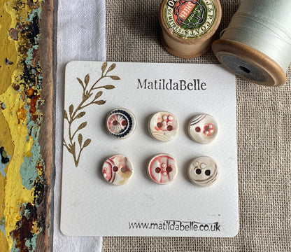 17mm set of 6 Round Vintage Style Ceramic Buttons