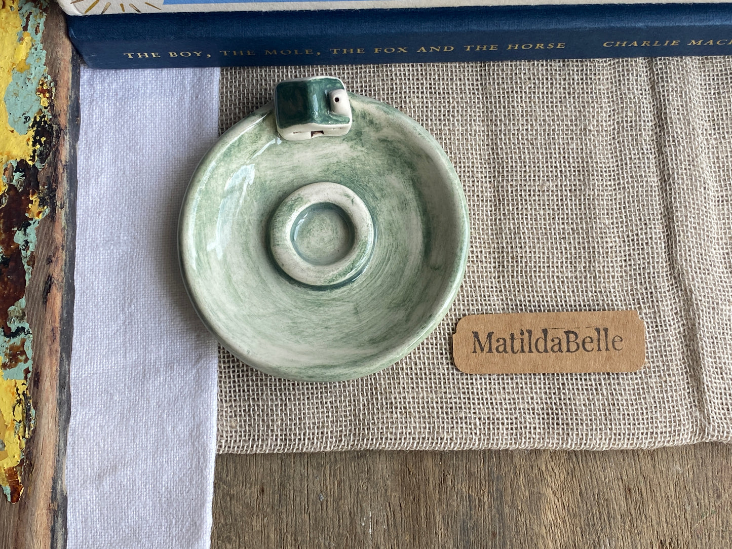 Handmade Ceramic Cottage Incense Holder soft green