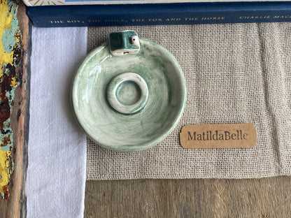 Handmade Ceramic Cottage Incense Holder soft green