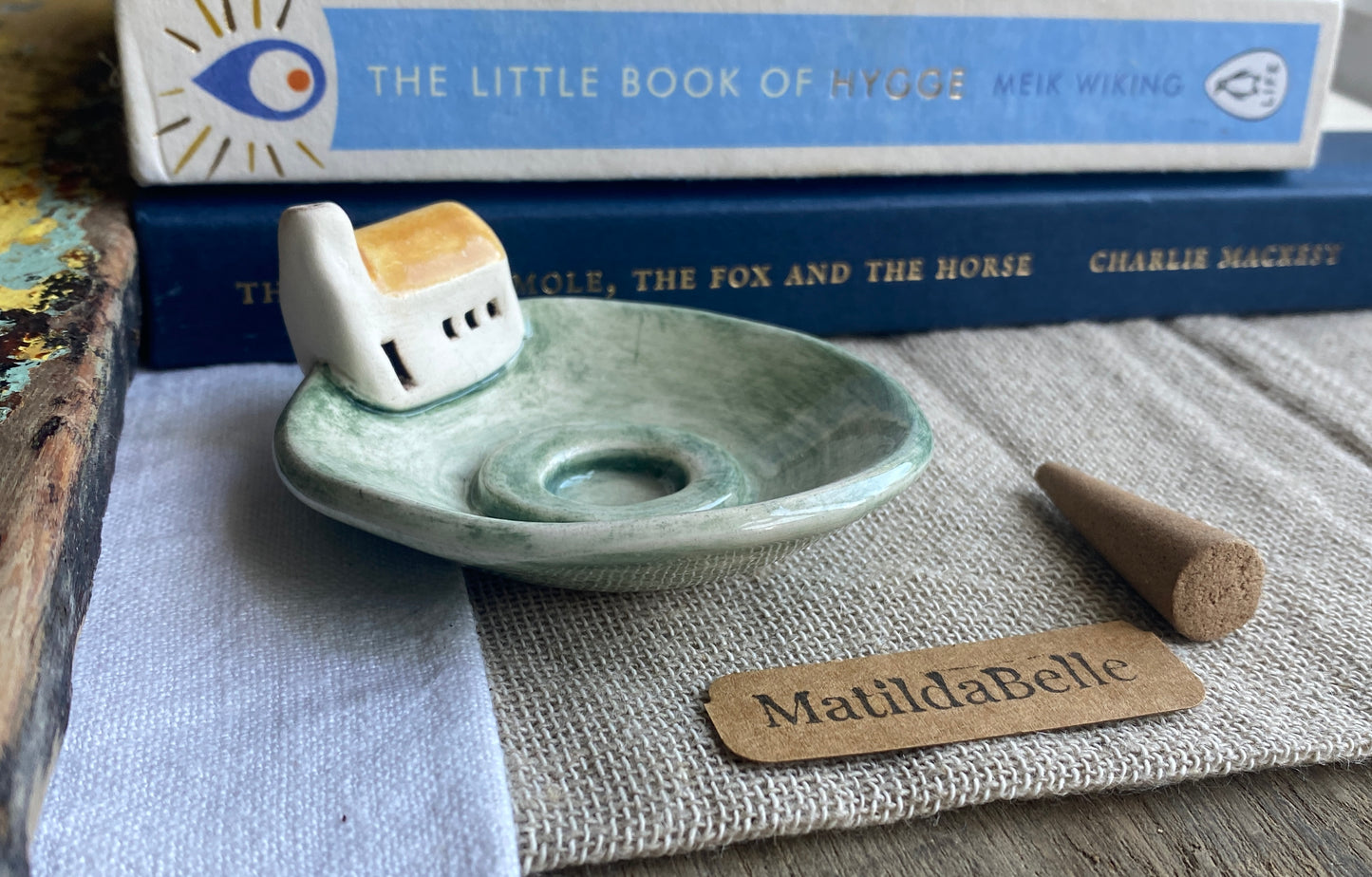 Handmade Ceramic Cottage Incense Holder