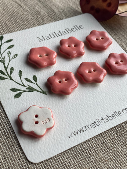 Flower Buttons pretty pink 20mm set of 6