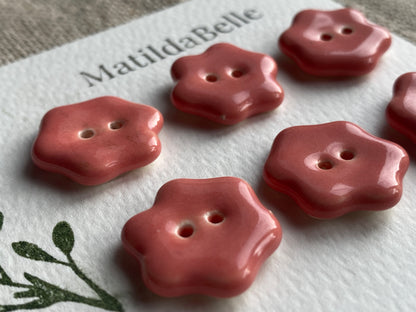 Flower Buttons pretty pink 20mm set of 6