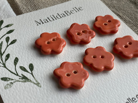 Orange Flower Ceramic Buttons, 20mm Set of 6