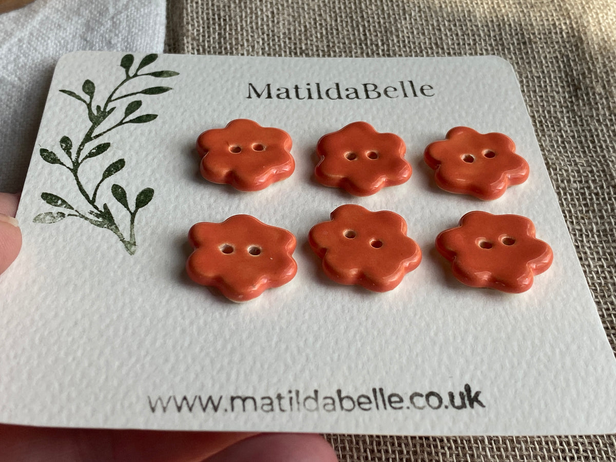 Orange Flower Ceramic Buttons, 20mm Set of 6