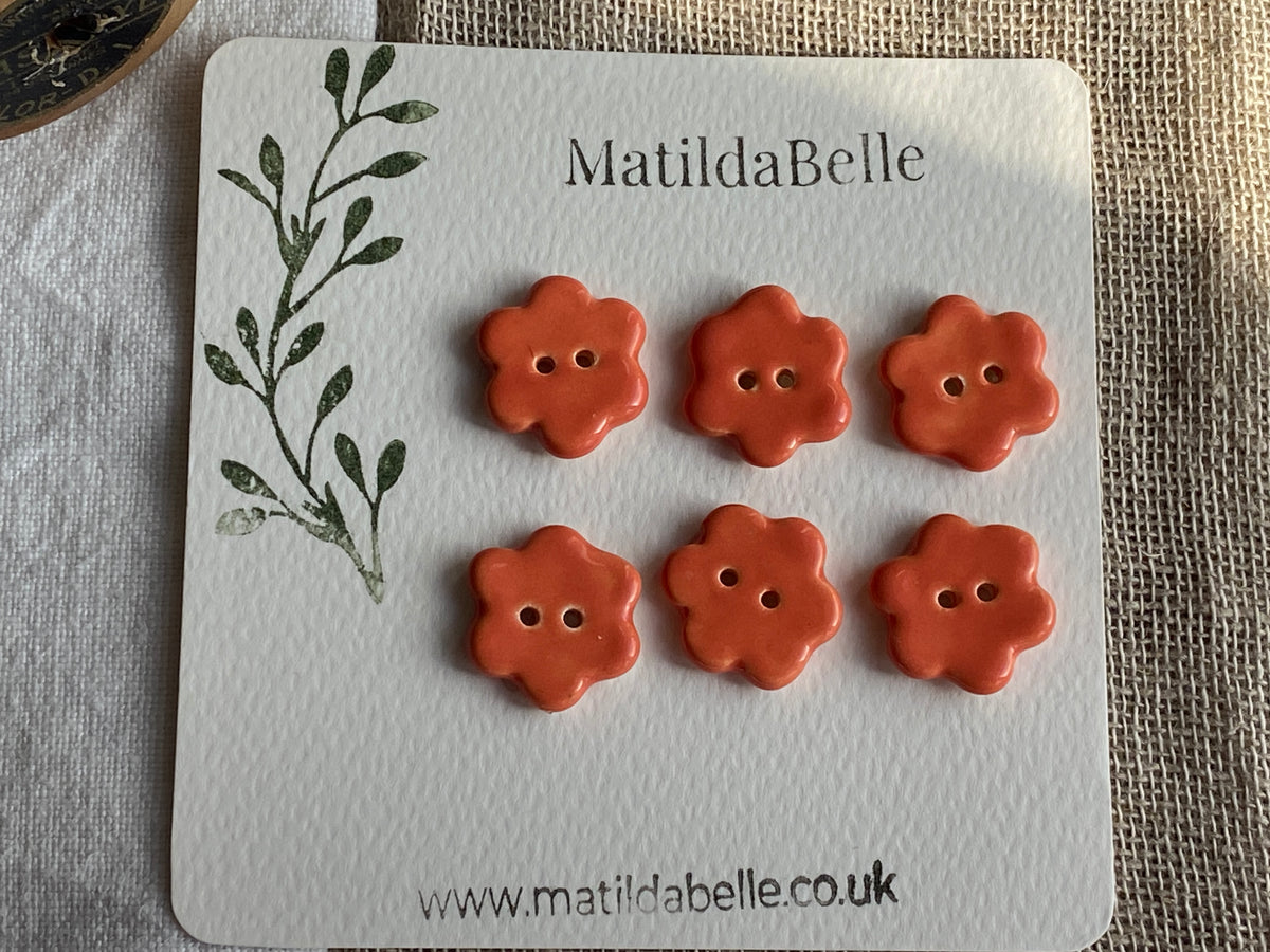 Orange Flower Ceramic Buttons, 20mm Set of 6
