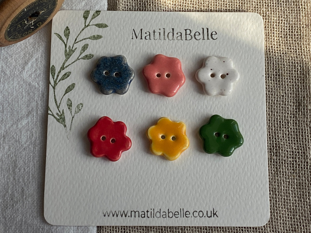 Mixed Flower Ceramic Buttons, 20mm Set of 6