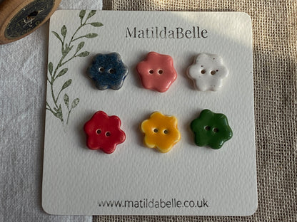 Mixed Flower Ceramic Buttons, 20mm Set of 6