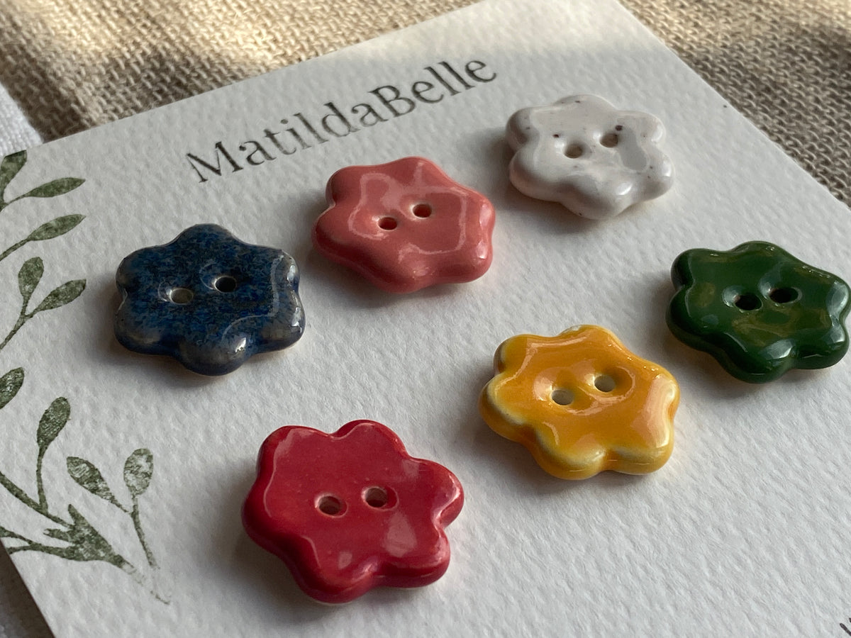 Mixed Flower Ceramic Buttons, 20mm Set of 6
