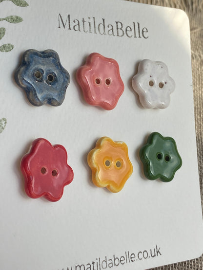 Mixed Flower Ceramic Buttons, 20mm Set of 6