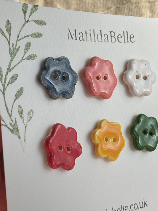 Mixed Flower Ceramic Buttons, 20mm Set of 6