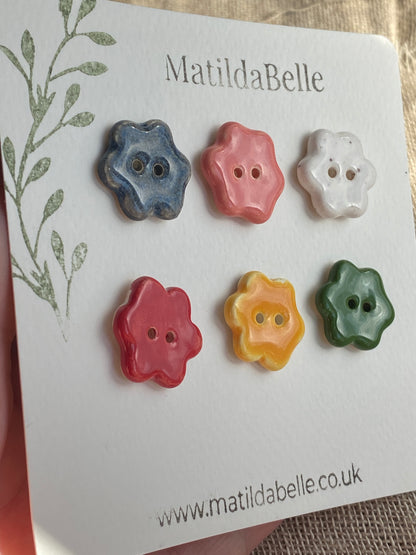 Mixed Flower Ceramic Buttons, 20mm Set of 6