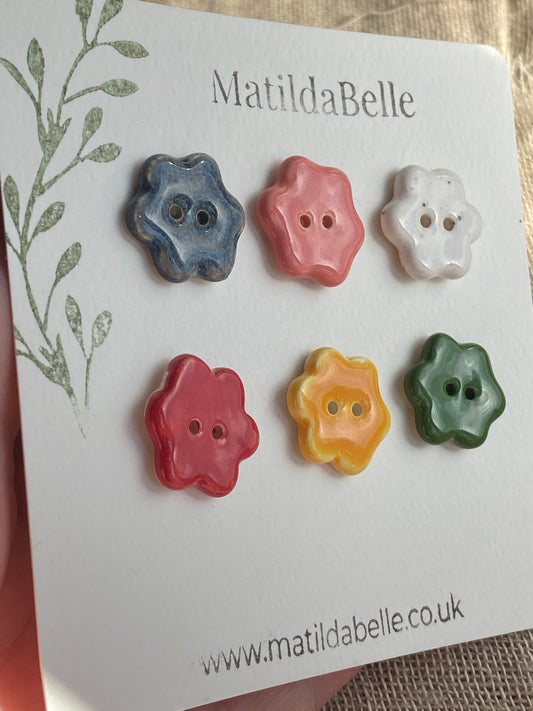 Mixed Flower Ceramic Buttons, 20mm Set of 6