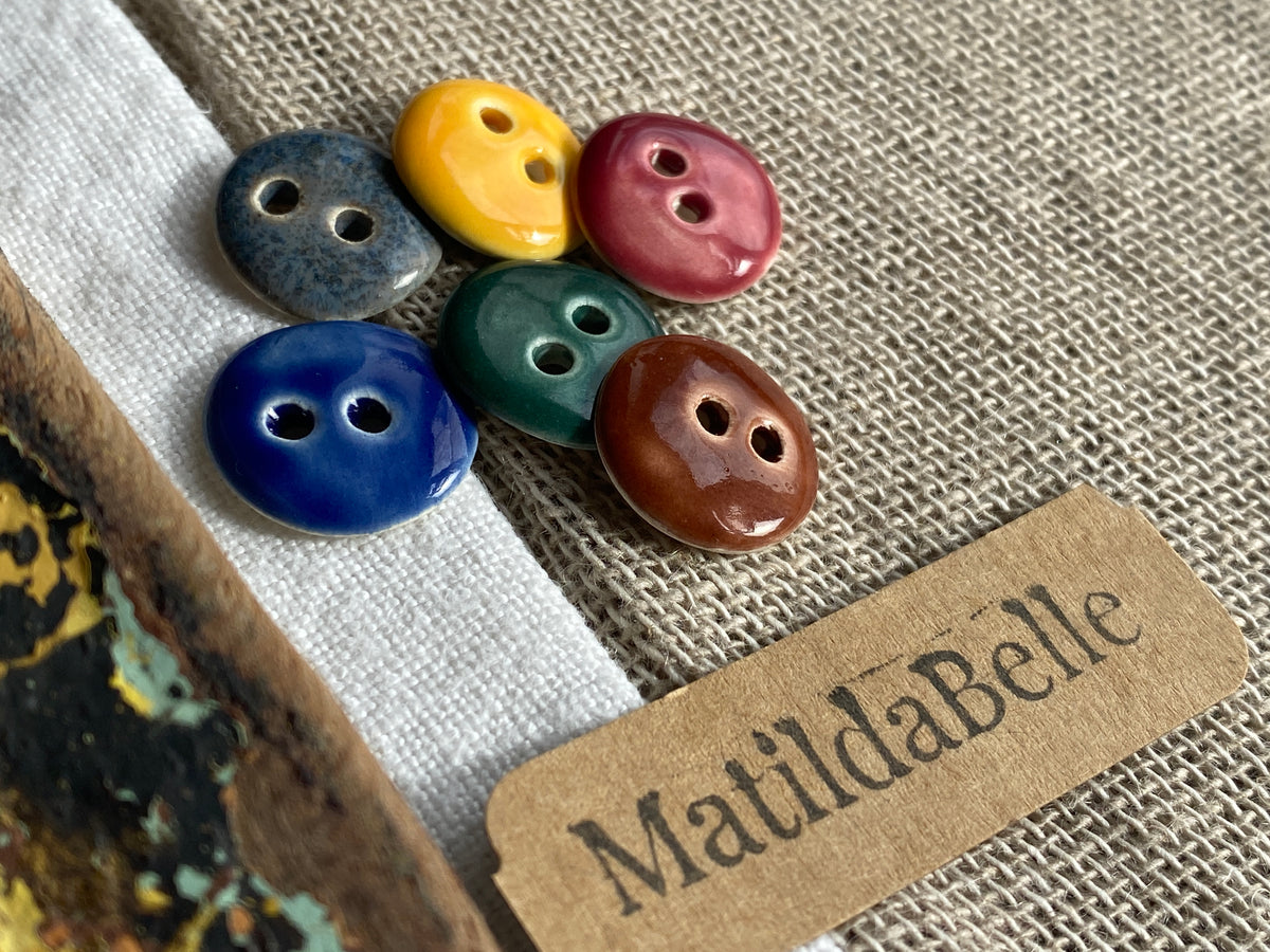 Rustic Organic Shape Ceramic Buttons, Set of 6, 15mm