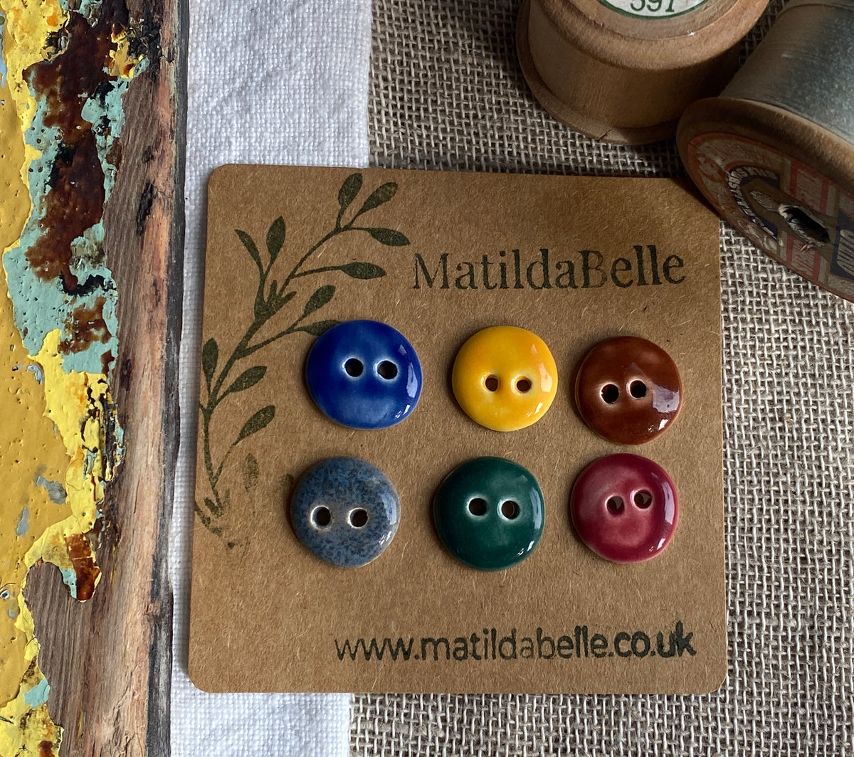 Rustic Organic Shape Ceramic Buttons, Set of 6, 15mm