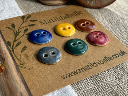 Rustic Organic Shape Ceramic Buttons, Set of 6, 15mm