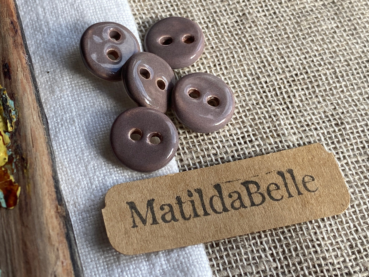 Handmade Ceramic Buttons Set of 5, 14mm Chocolate