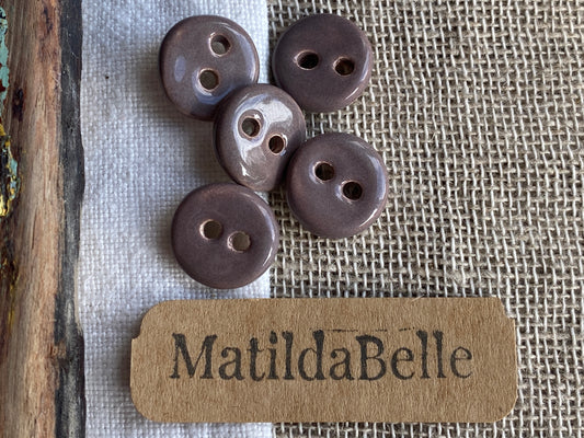 Handmade Ceramic Buttons Set of 5, 14mm Chocolate