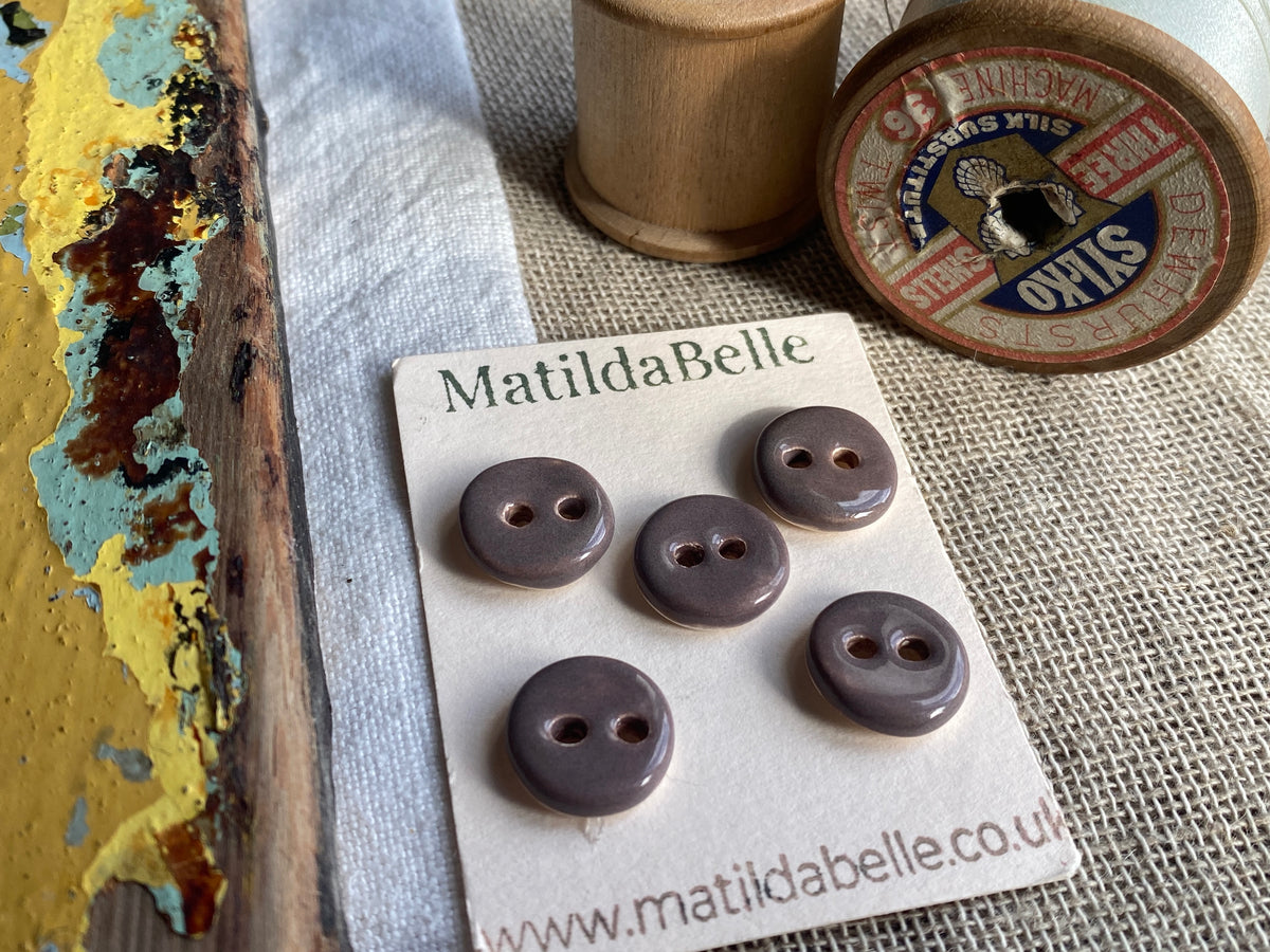 Handmade Ceramic Buttons Set of 5, 14mm Chocolate