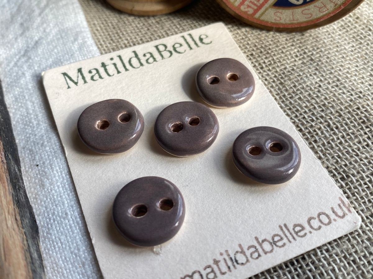Handmade Ceramic Buttons Set of 5, 14mm Chocolate