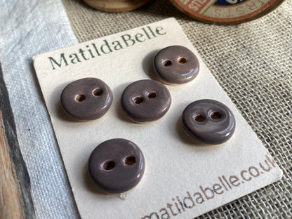Handmade Ceramic Buttons Set of 5, 14mm Chocolate