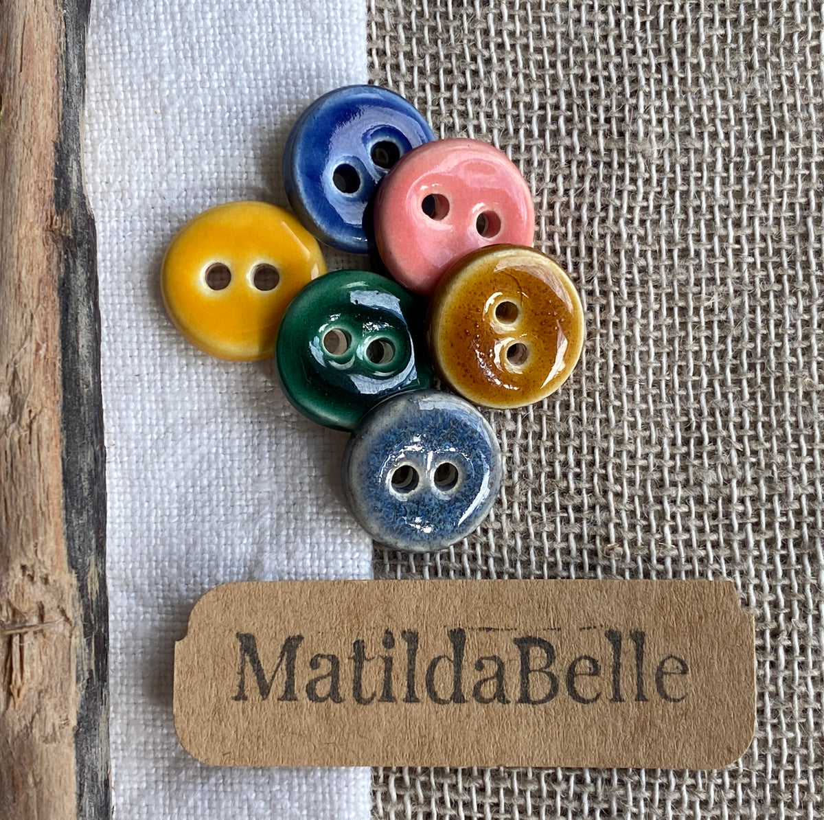 Mixed Colour Handmade Ceramic Buttons, Set of 6, 15mm
