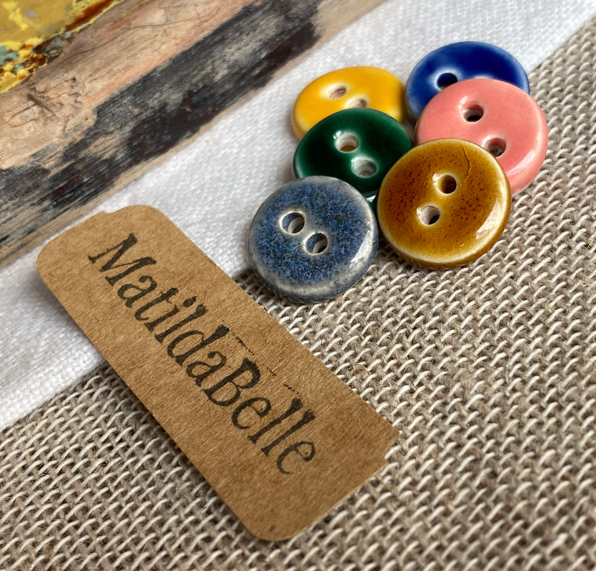 Mixed Colour Handmade Ceramic Buttons, Set of 6, 15mm