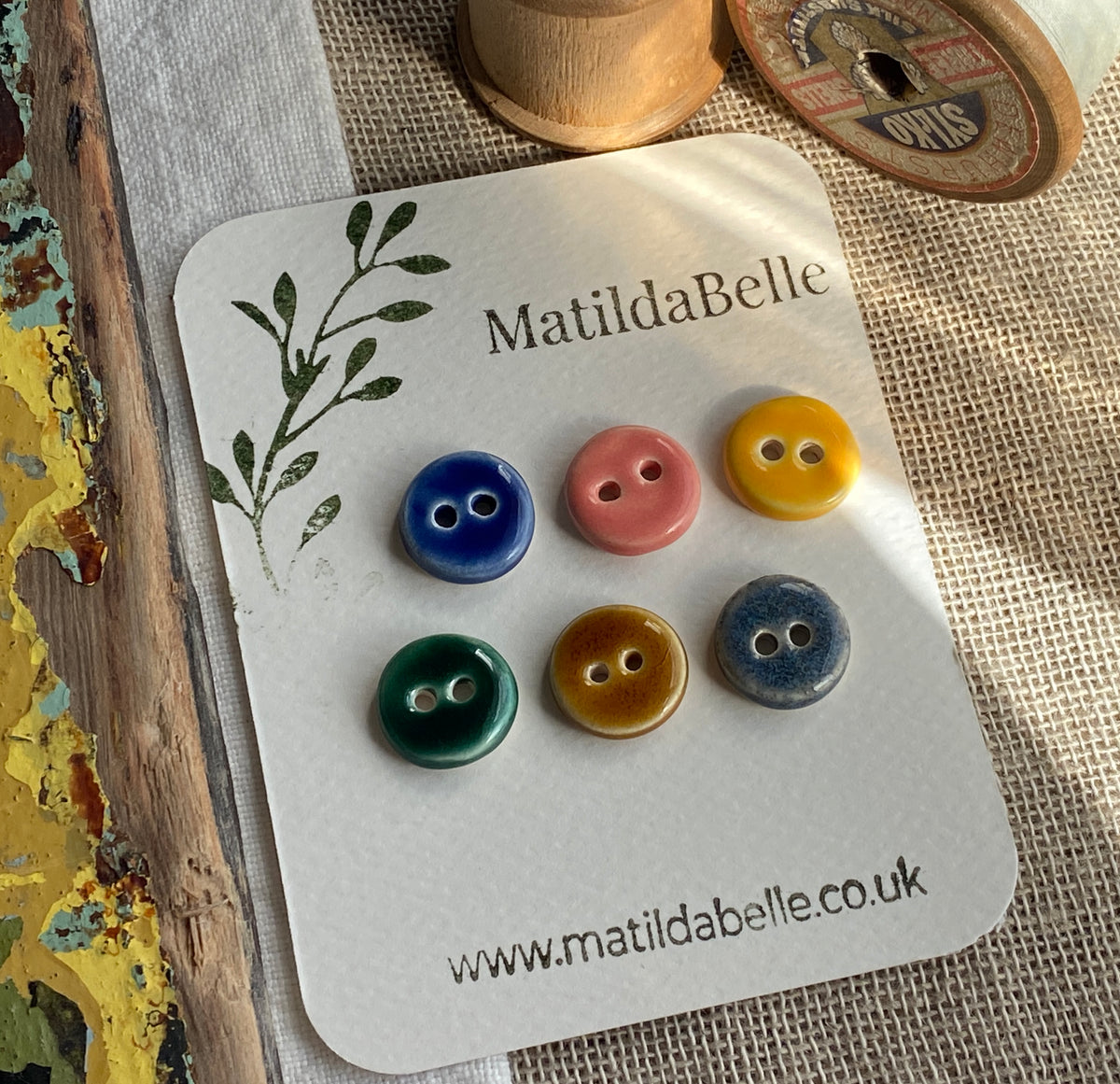 Mixed Colour Handmade Ceramic Buttons, Set of 6, 15mm