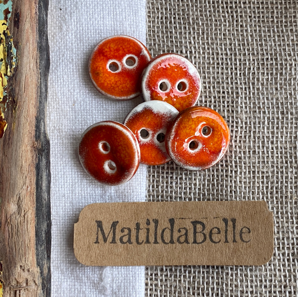 Handmade Ceramic Buttons, Choice of Amber, Green or Lava, 17mm Set of 5