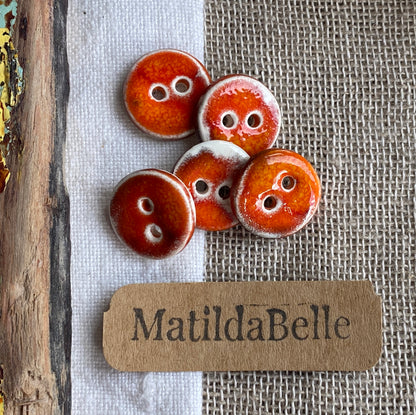 Handmade Ceramic Buttons, Choice of Amber, Green or Lava, 17mm Set of 5