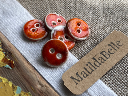 Handmade Ceramic Buttons, Choice of Amber, Green or Lava, 17mm Set of 5