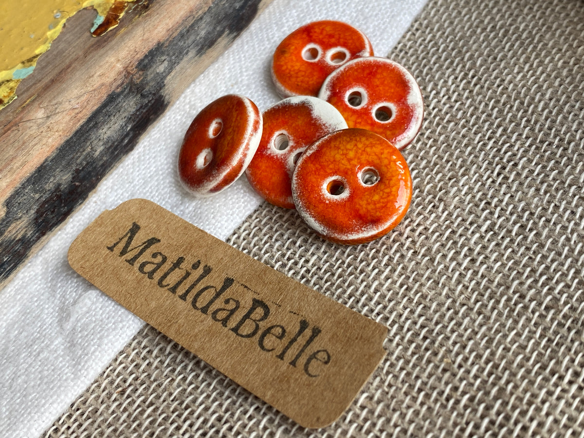Handmade Ceramic Buttons, Choice of Amber, Green or Lava, 17mm Set of 5