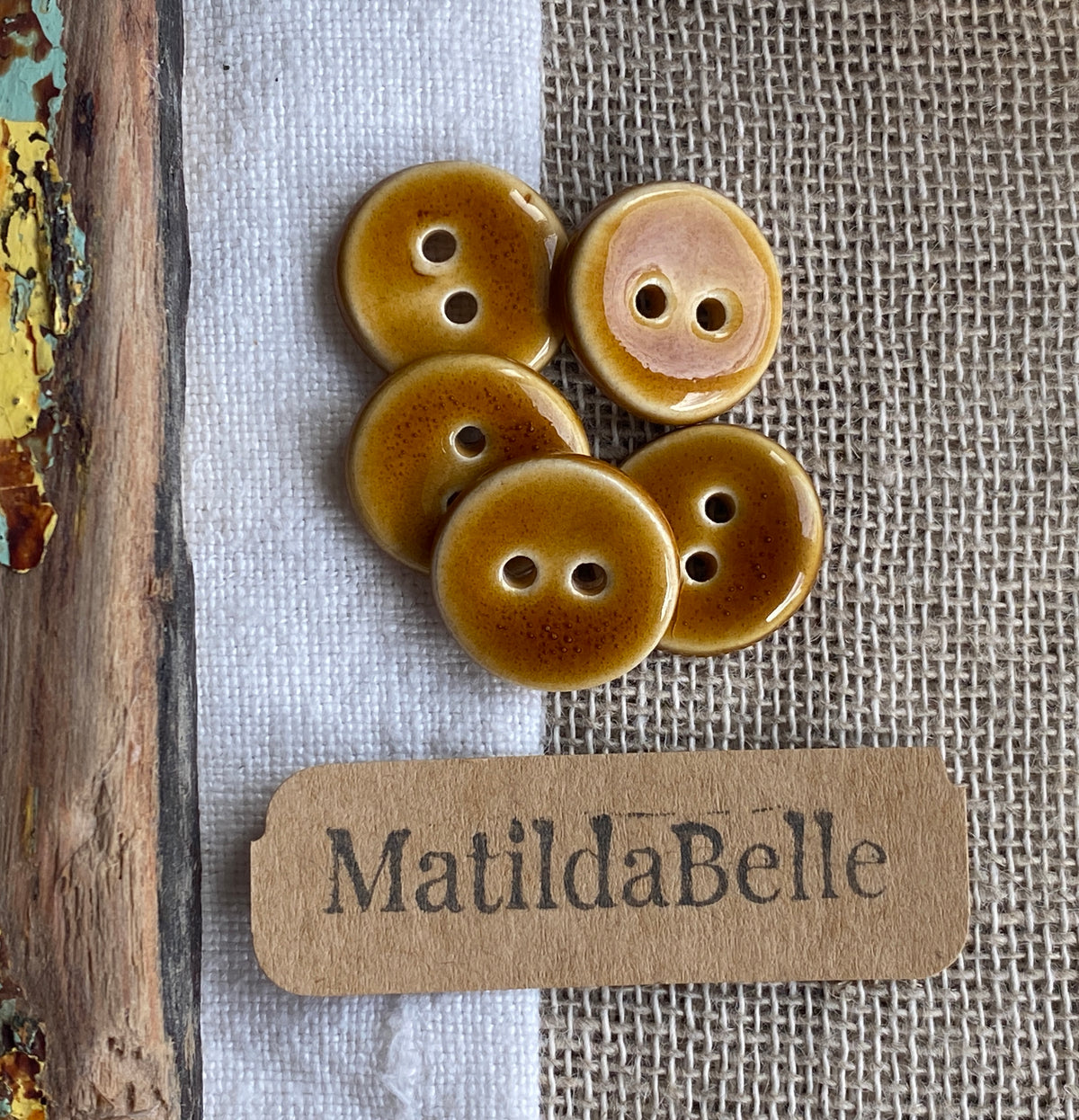 Handmade Ceramic Buttons, Choice of Amber, Green or Lava, 17mm Set of 5