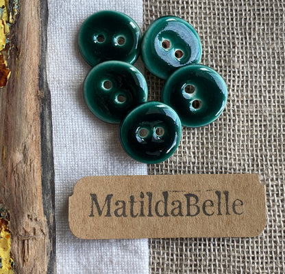 Handmade Ceramic Buttons, Choice of Amber, Green or Lava, 17mm Set of 5