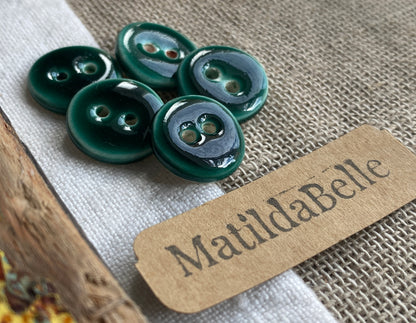 Handmade Ceramic Buttons, Choice of Amber, Green or Lava, 17mm Set of 5