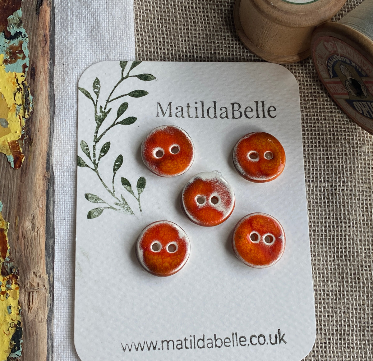 Handmade Ceramic Buttons, Choice of Amber, Green or Lava, 17mm Set of 5