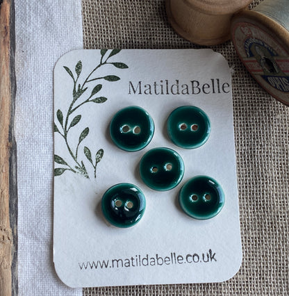 Handmade Ceramic Buttons, Choice of Amber, Green or Lava, 17mm Set of 5