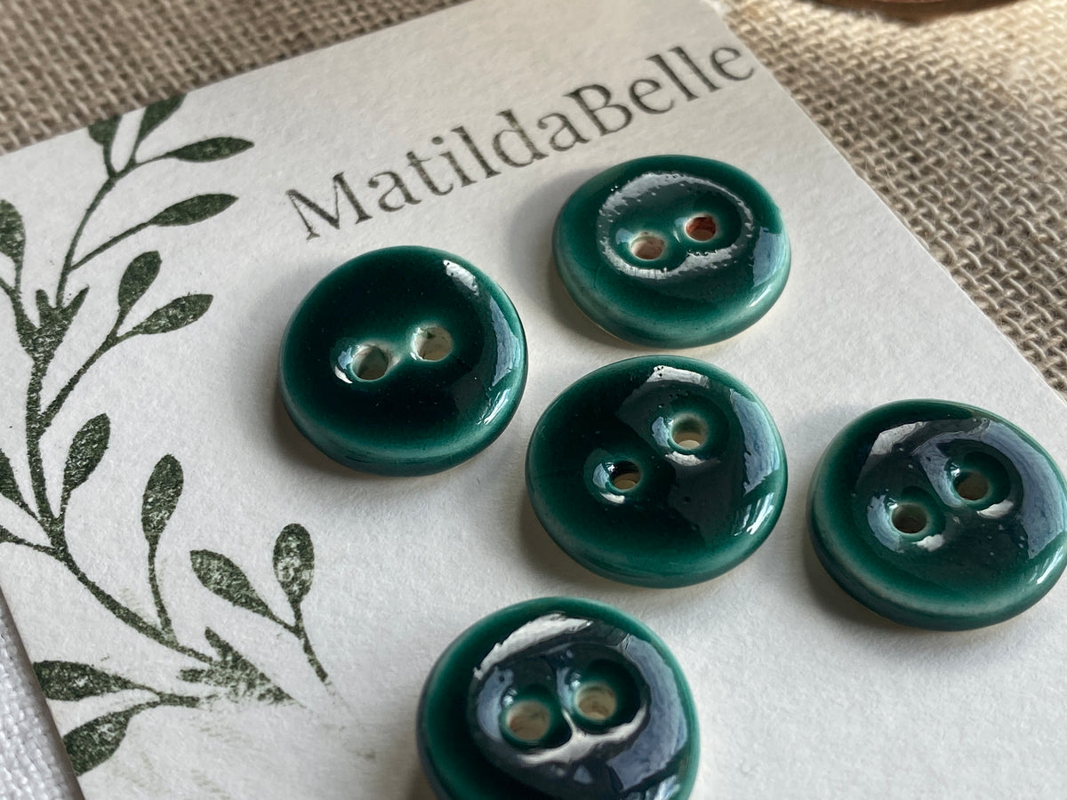 Handmade Ceramic Buttons, Choice of Amber, Green or Lava, 17mm Set of 5