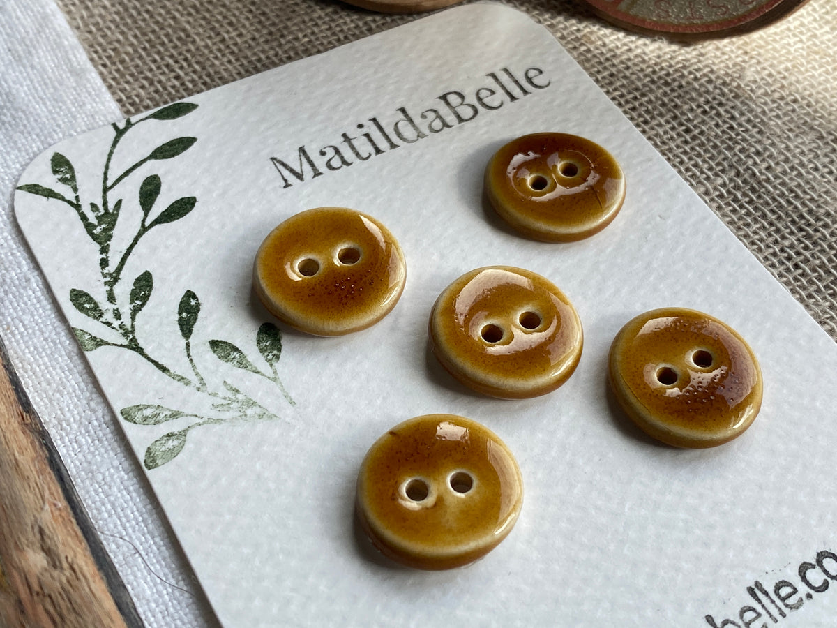 Handmade Ceramic Buttons, Choice of Amber, Green or Lava, 17mm Set of 5