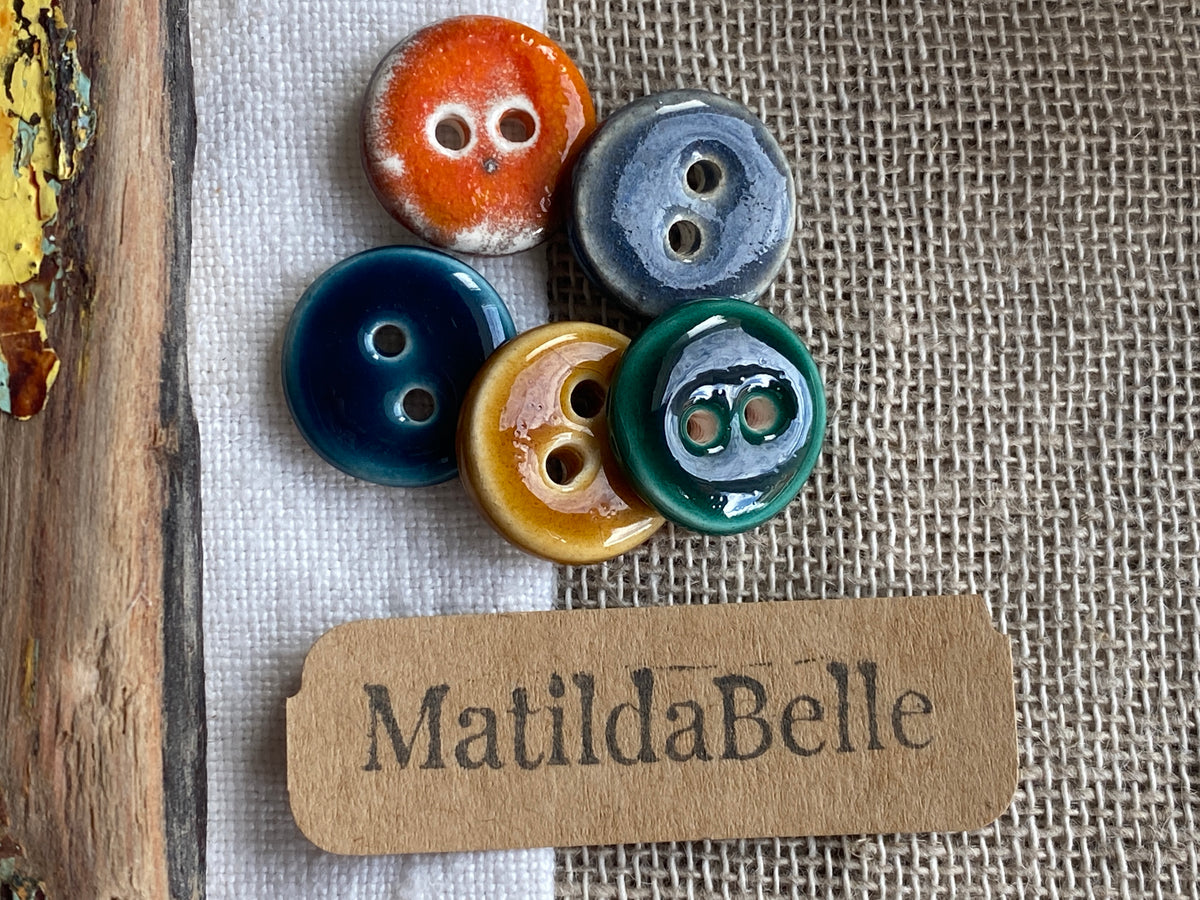Mixed Colour Handmade Ceramic Buttons, Set of 5, 17mm