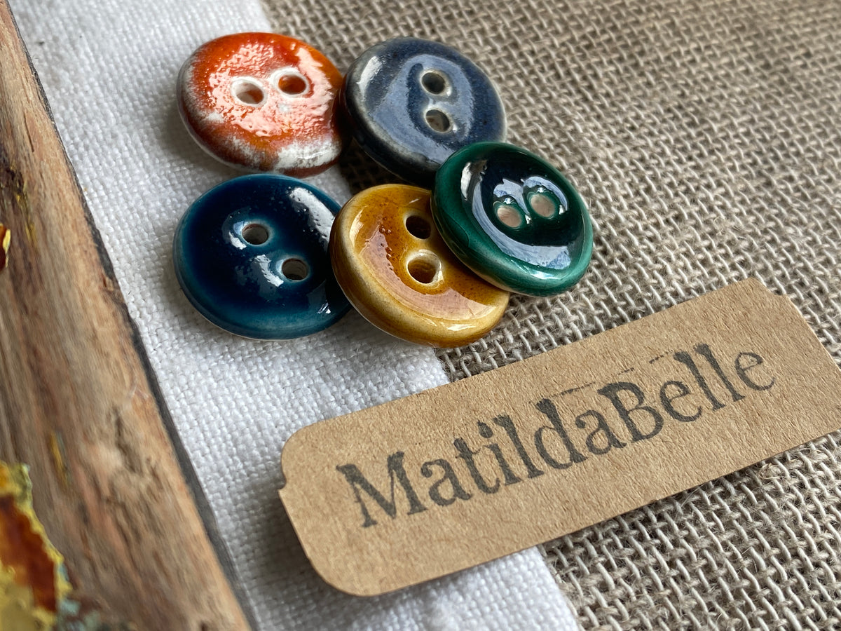 Mixed Colour Handmade Ceramic Buttons, Set of 5, 17mm