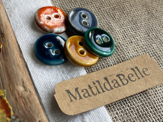 Mixed Colour Handmade Ceramic Buttons, Set of 5, 17mm