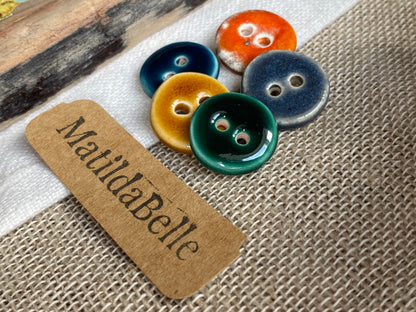 Mixed Colour Handmade Ceramic Buttons, Set of 5, 17mm
