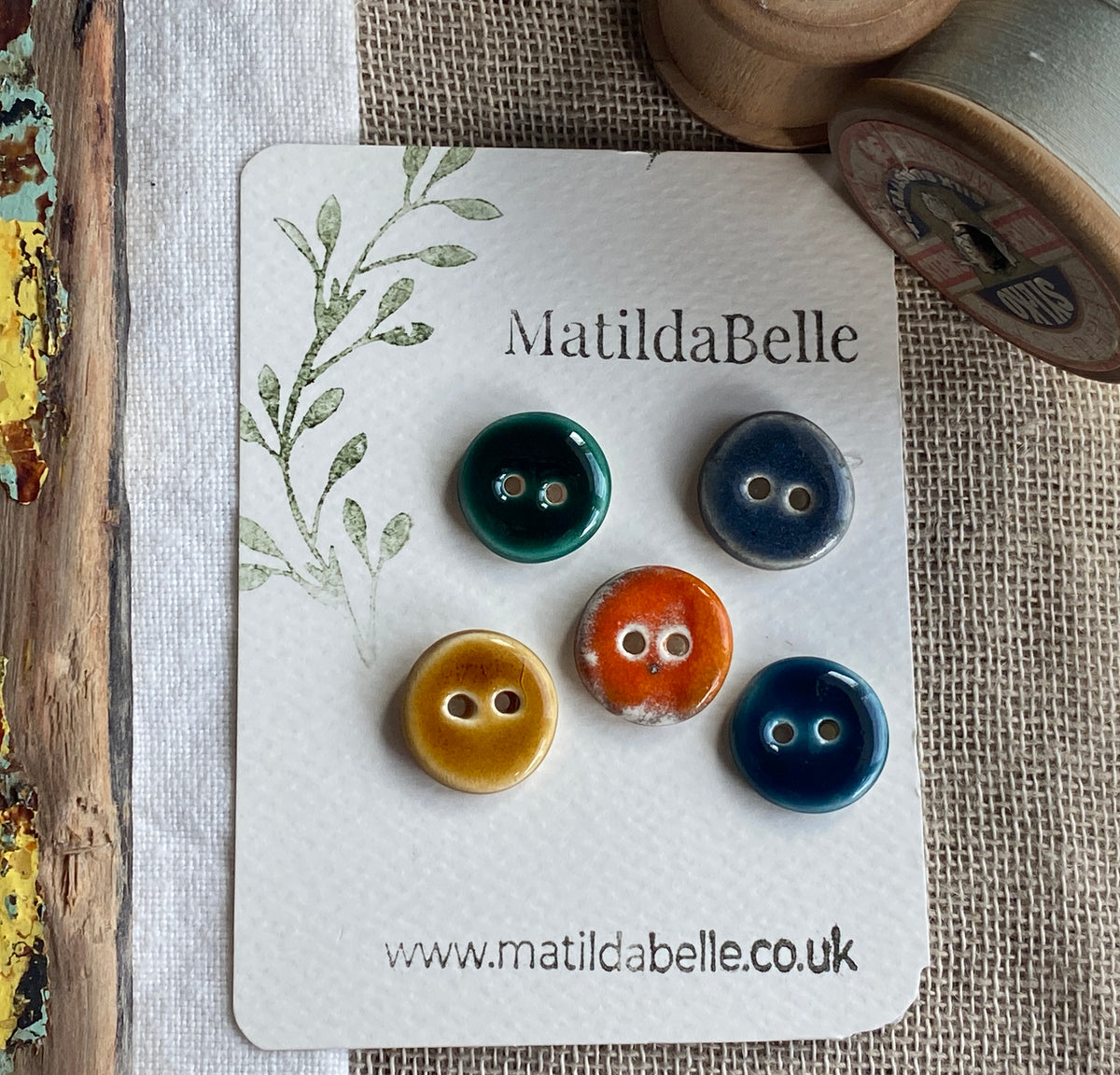 Mixed Colour Handmade Ceramic Buttons, Set of 5, 17mm