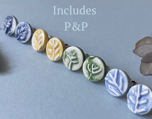 Handmade Ceramic Botanical Herb Earrings - Recycled Sterling Silver Posts
