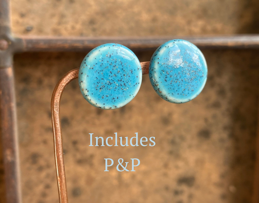 Handmade Speckled Blue Ceramic Stud Earrings - Kapow Range with Sterling Silver Posts"