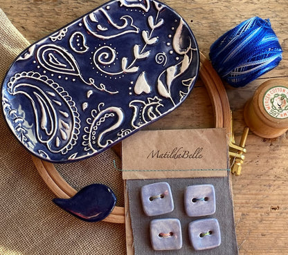 Pottery trinket tray-Needle Minder- Handmade Pottery Buttons Gift Box