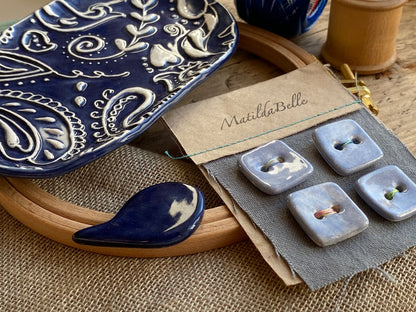 Pottery trinket tray-Needle Minder- Handmade Pottery Buttons Gift Box